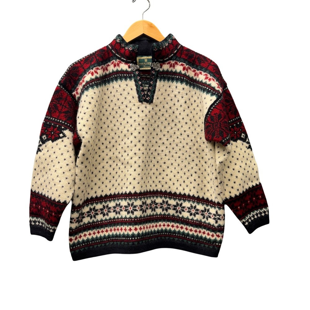 Vintage Dale of Norway Sweater Womens Small Handknitted Nordic Red Cream Blue